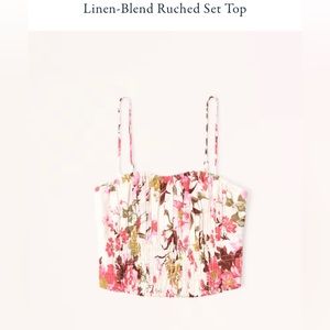 Abercrombie Floral Linen-Blend Ruched Set Top